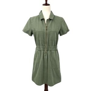 J.CREW Olive Green Cargo Zip-up Shirt Dress Women's Size 6 Short Sleeve Utility